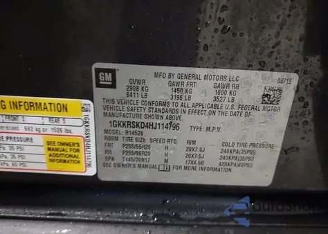 2017 GMC Acadia Limited z USA, uszkodzony, nr VIN 1GKKRSKD4HJ114796